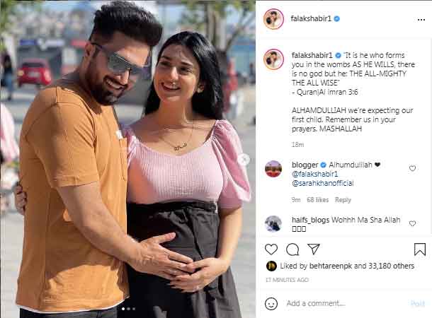 Falak Shabbir says Sarah Khan is pregnant with their first child