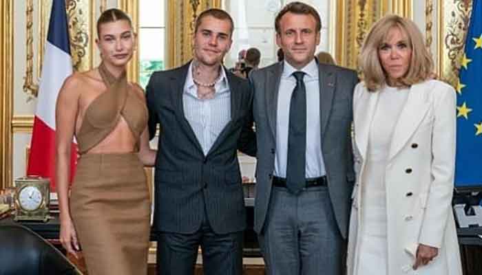 Justin Bieber and Hailey call on French president Emmanuel Macron during their trip to Paris