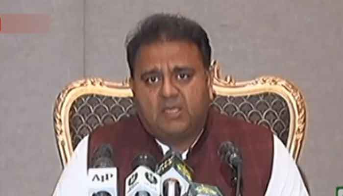 Federal Information Minister Fawad Chaudhry speaks to the media after the cabinet meeting. Photo: Radio Pakistan