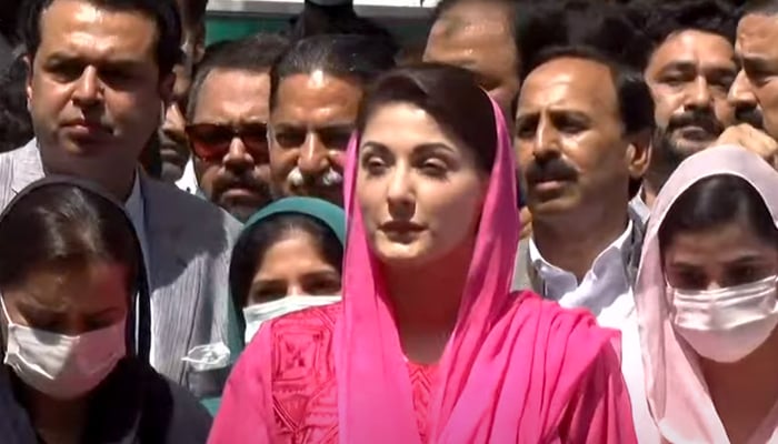 PML-N Vice-President Maryam Nawazaddressing a press conference in Lahore, on June 23, 2021. — YouTube