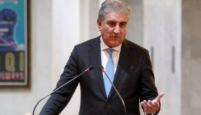 Foreign Minister Makhdoom Shah Mahmood Qureshi speaks during a press conference after a meeting with his Iraqi counterpart during his visit in capital Baghdad, on May 29, 2021. — AFP/File