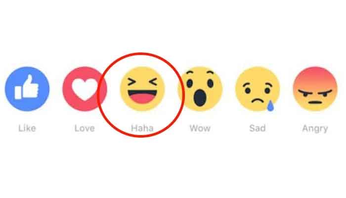 The haha emoji as seen underneath posts by people on Facebook.