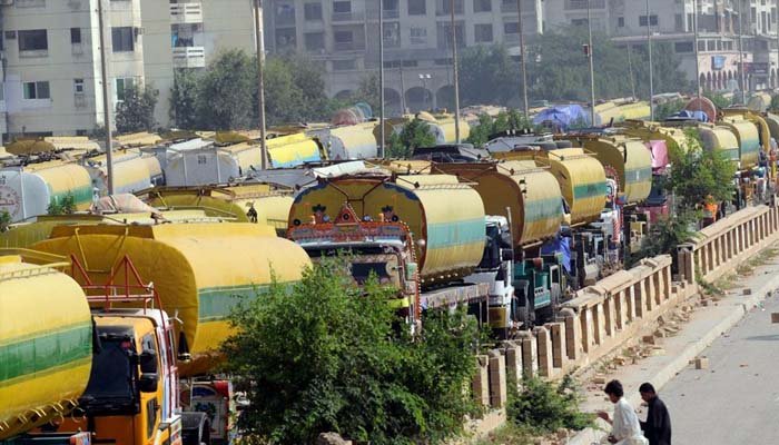 A picture of numerous tankers parked somewhere in Karachi. Photo: File