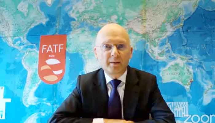 President of the FATF, Dr Marcus Pleyer, addressing a press conference, on June 25, 2021. — FATF