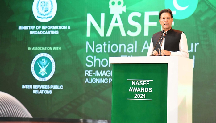 Prime Minister Imran Khan speaking during the National Amateur Short Film Festival (NASFF) Awards Ceremony in Islamabad, on June 26, 2021. — PID