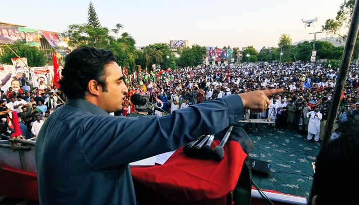 PPP Chairman Bilawal Bhutto-Zardari addressing a rally in Kotli Division, Azad Jammu and Kashmir, on June 26, 2021. — Twitter/BBhuttoZardari