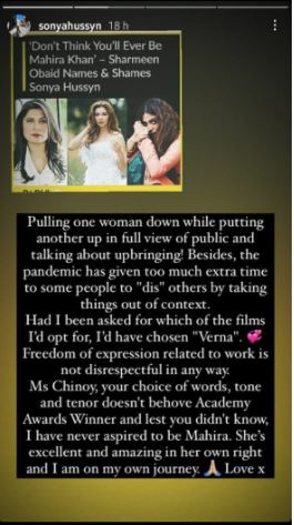 I have never aspired to be Mahira: Sonya Hussyn claps back at Sharmeen Obaid Chinoy