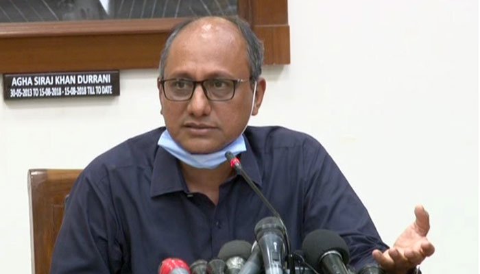 Sindh Education Minister Saeed Ghani during a press conference. Photo: File