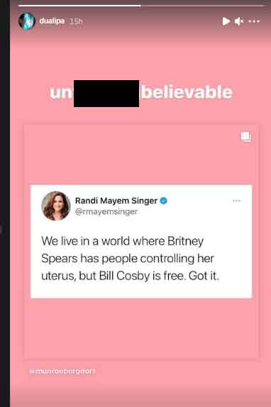 Dua Lipa reacts to Bill Cosbys release