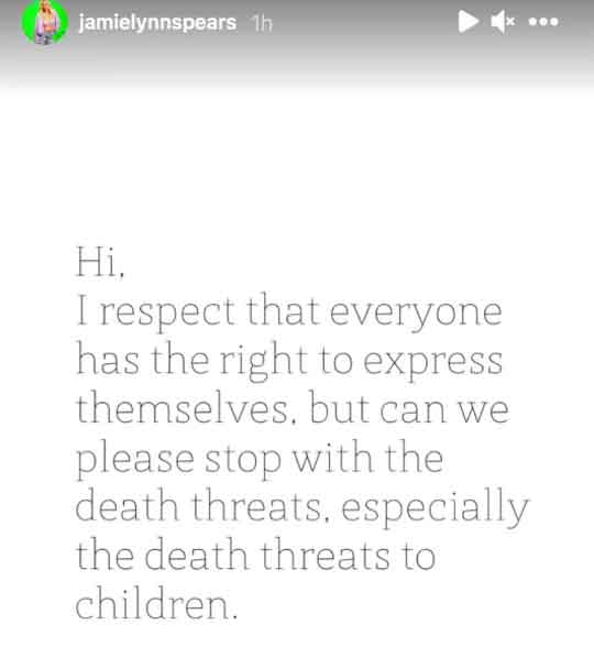 Britney Spears sister Jamie Lynn and her children receive death threats
