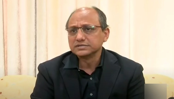 Minister for Education and Labour Sindh Saeed Ghani addressing a press conference on July 3, 2021. — Geo News