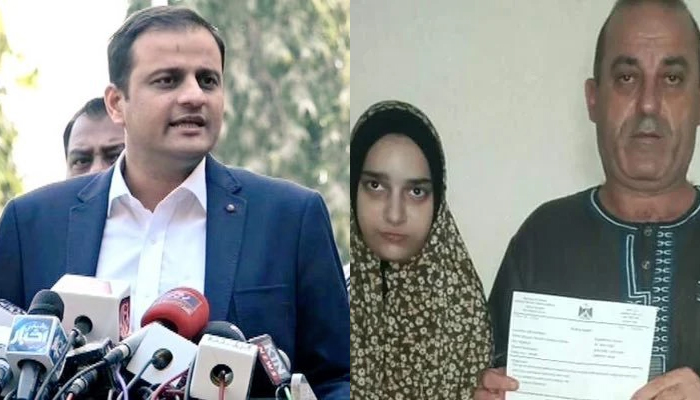 Sindh governments spokesperson Murtaza Wahab (left) Walaah (centre), 15, daughter of Youssef Hassan (right), is a resident of the besieged Gaza Strip. — Twitter/File