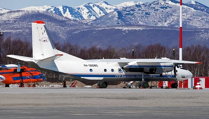 Russian An-26 plane with the tail number RA-26085 is seen in Petropavlovsk-Kamchatsky, Russia in this undated handout image released by Russias Emergencies Ministry on July 6, 2021. Russias Emergencies Ministry/Handout via REUTERS