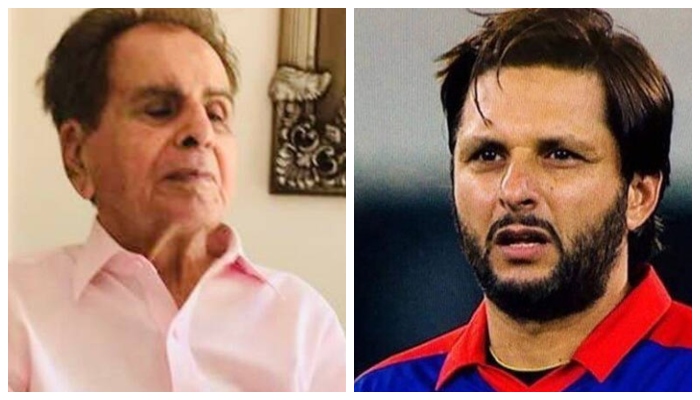 Bollywood icon Dilip Kumar (L) and former Pakistan captain Shahid Afridi (R). Photo:File