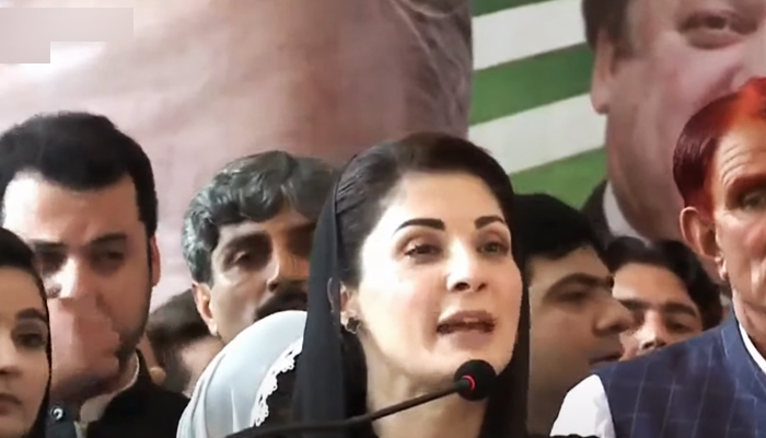 PML-N Vice President Maryam Nawaz addressing a rally in Azad Jammu and Kashmirs Chattar Klas village, on July 8, 2021. — YouTube/HumNewsLive