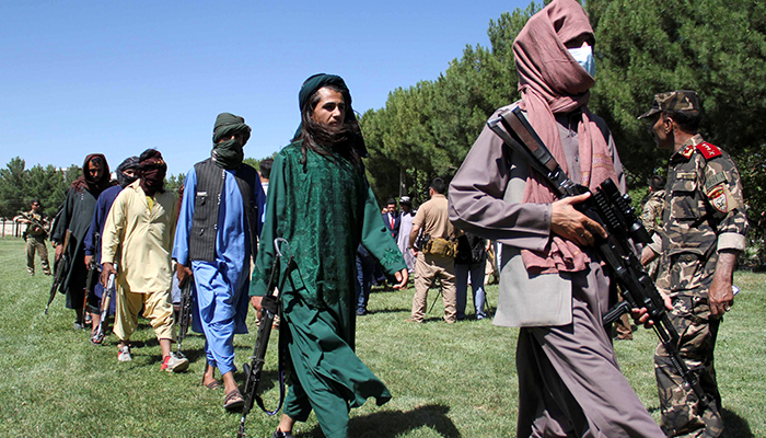Afghan Taliban hand over their weapons to the Afghan government as they join the peace program in Herat province, Afghanistan June 24, 2021. &mdash; Reuters/File