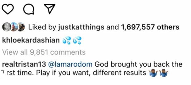 Tristan Thompson threatens Khloe Kardashians ex Lamar Odom on her photo
