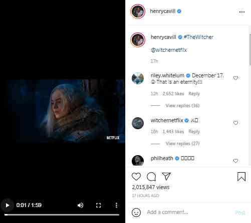 Henry Cavill shares release date and trailer for The Witcher season 2