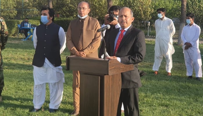 Pakistans ambassador to Afghanistan Mansoor Ahmad Khan speaks during an event in Kabul. Photo: Twitter/Mansoor Ahmad Khan