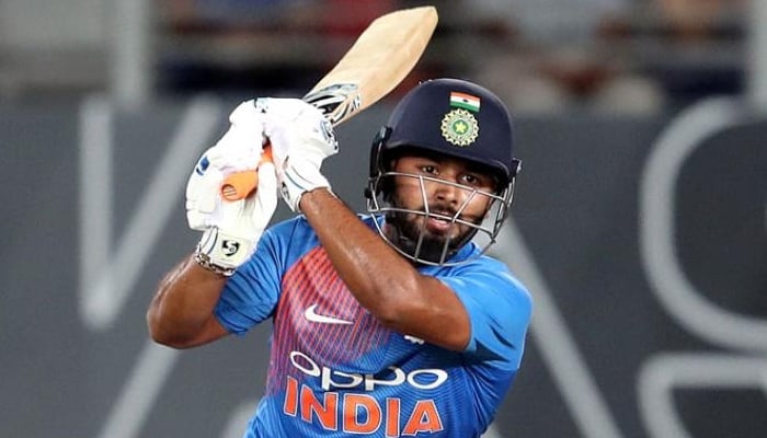 Indian cricketer Rishab Pant plays a drive during an ODI match. Photo: AFP