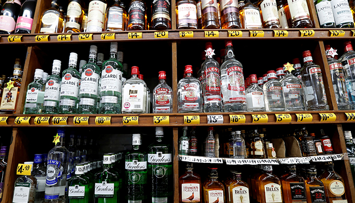 Bottles of alcoholic beverages are seen for sale in a shop in Glasgow, Scotland, Britain, May 1, 2018. —Reuters/File