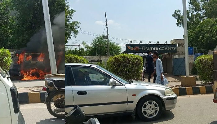 K-electric’s crane catches fire near Shaheen Complex