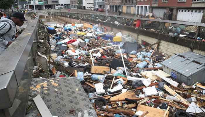 Wreckage lies on the river, following heavy rainfalls in Verviers, Belgium, July 16, 2021. — Reuters/Yves Herman