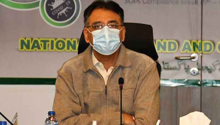 National Command and Operation Centre (NCOC) chief Asad Umar addressing a briefing of the body. — NCOC/File