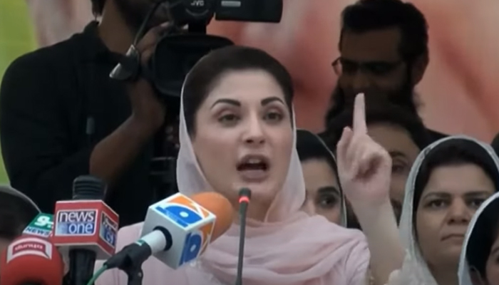 PML-N Vice-President Maryam Nawaz addressing an election rally in AJKs Barnala, on July 16, 2021. — YouTube/HumNewsLive