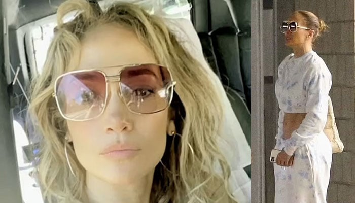 Jennifer Lopez cuts a model figure in cropped sweats as she appears in Santa Monica