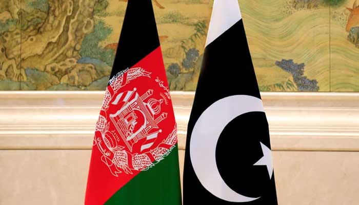 The flags of Pakistan and Afghanistan.