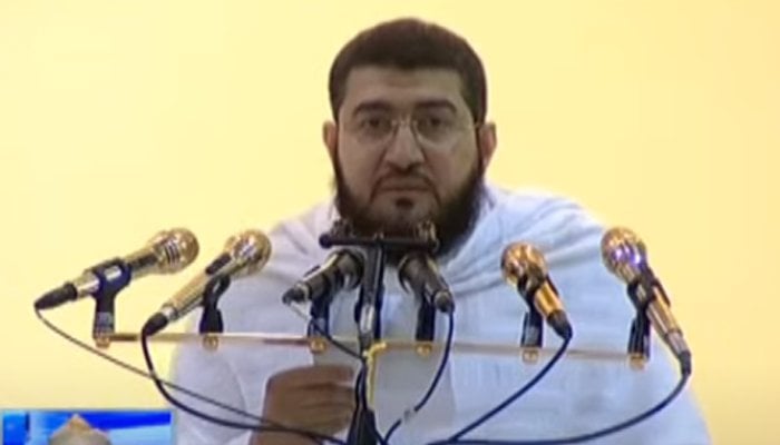 Sheikh Bandar Bin Abdulaziz Balila giving the Hajj sermon. Photo: Screengrab