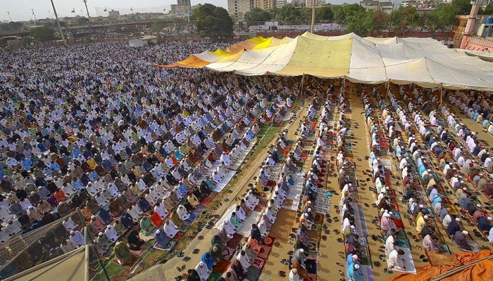 Muslims celebrate Eid-ul-Fitr prayers to mark the end of the holy fasting month of Ramadan, as the outbreak of the coronavirus disease (COVID-19) continued in Karachi, Pakistan May 13, 2021. — INP/File