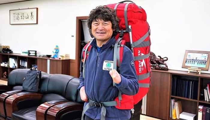 Kim Hong-bin is seen all geared up for a climb, in this photo shared on Twiter by the Alpine Club of Pakistan.