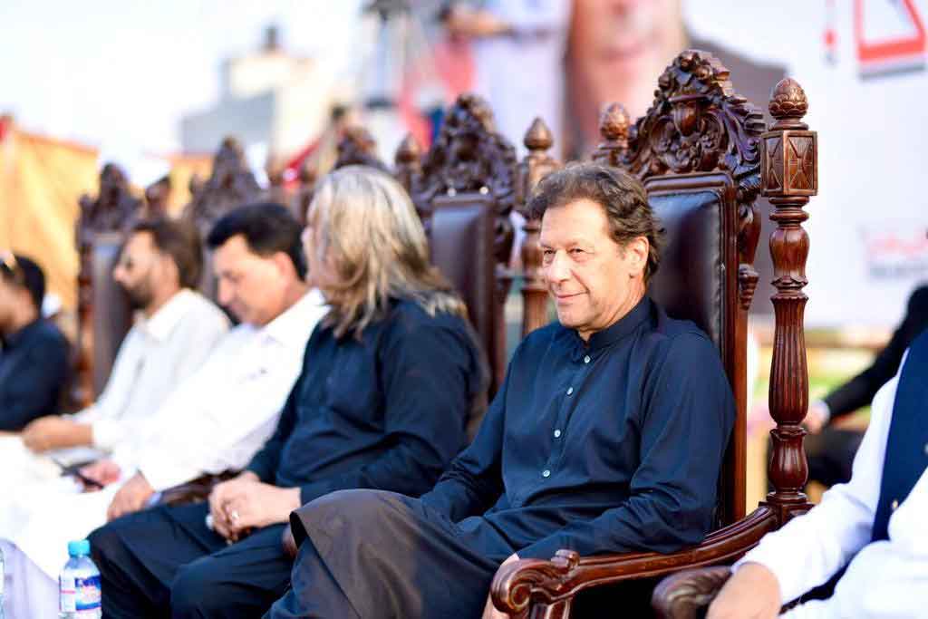 Prime Minister Imran Khan prior to addressing an election campaign rally in Tarar Khal, Azad Jammu and Kashmir, on July 23, 2021. — Geo News