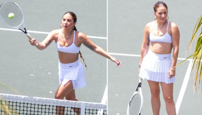 Lady Gaga dresses all-white for tennis game during trip with boyfriend