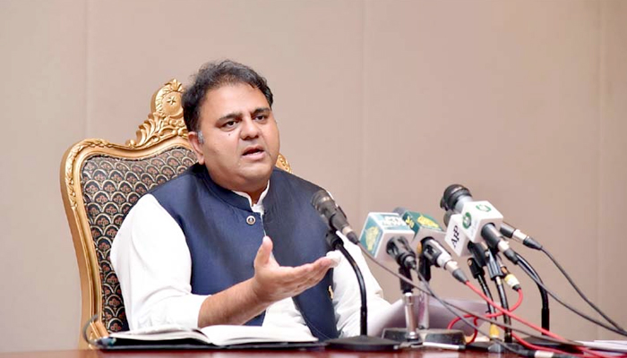 Minister for Information and Broadcasting Fawad Chaudhry addressing a post-cabinet press briefing in Islamabad, on July 27, 2021. — RadioPakistan