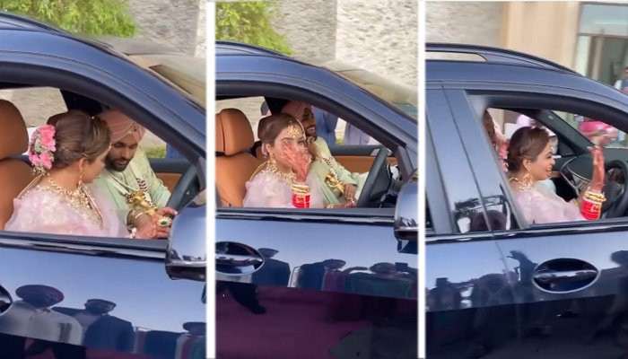 Photo of Indian bride drives the couple home after the wedding