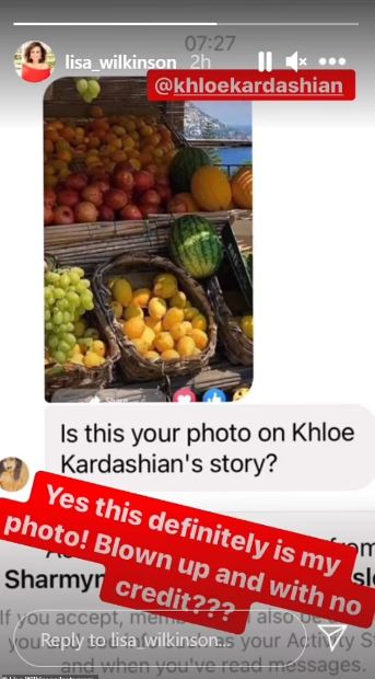 Khloe Kardashian under fire for using Lisa Wilkinsons photo without permission