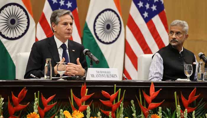 Indias Minister of External Affairs Subrahmanyam Jaishankar (R) and US Secretary of State Antony Blinken hold a joint news conference at Jawaharlal Nehru Bhawan (JNB) in New Delhi on July 28, 2021. — Photo by Jonathan Ernst/Pool/AFP