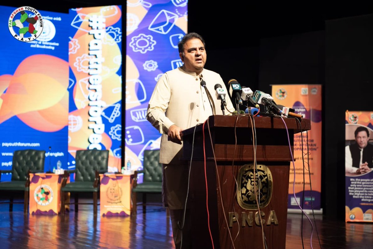 Fawad Chaudhary addressing a ceremony at the Pak-Afghan media conclave. Photo: Courtesy Pak Afghan Youth Forum/ Twitter