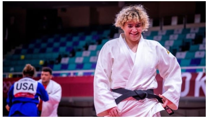 Tahani al-Qahtani after a fight at the Tokyo Olympics — International Judo Federation