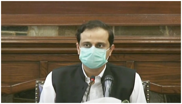 Sindh governments spokesperson Barrister Murtaza Wahab addresses a press conference. Screengrab from todays press conference