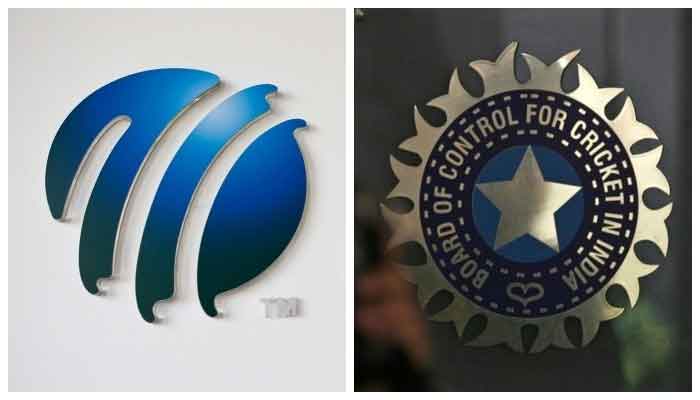 The International Cricket Council (ICC) logo at the ICC headquarters in Dubai, October 31, 2010 (L) and a policeman walks past a logo of the Board of Control for Cricket in India (BCCI) at BCCI headquarters in Mumbai April 26, 2010. — Reuters/File