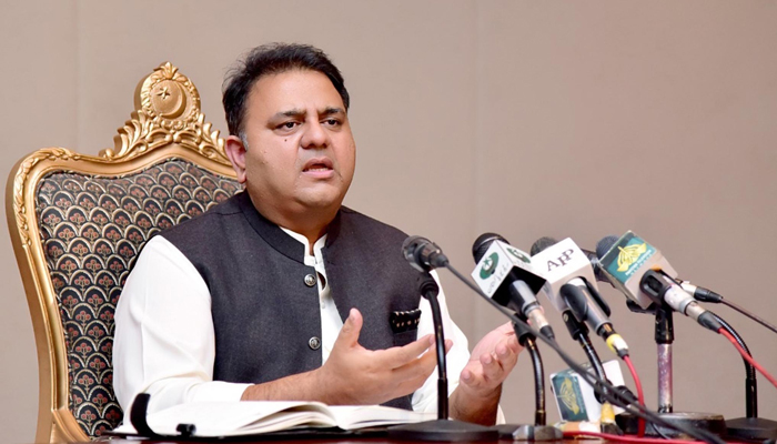 Minister for Information and Broadcasting Fawad Chaudhry addressing a post-cabinet press conference in Islamabad, on August 3, 2021. — PID