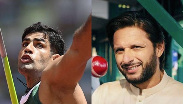 Arshad Nadeem (left) Former Pakistan cricket team skipper Shahid Afridi (right). — Instagram