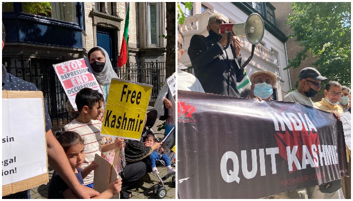 People staging a protest outside of the Indian Embassy in Brussels on Thursday, August 5, 2021. Photo provided by the author.