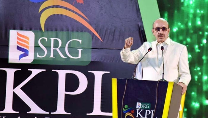AJK President Sardar Masood Khan addressing KPL opening ceremony.