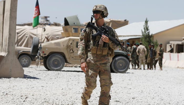 A US soldier keeps watch at an Afghan National Army (ANA) base in Logar province, Afghanistan August 5, 2018. — Reuters/File