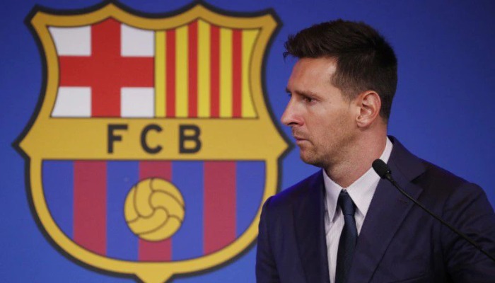 Lionel Messi holds an FC Barcelona press conference - 1899 Auditorium, Camp Nou, Barcelona, Spain - August 8, 2021. Photo: Reuters